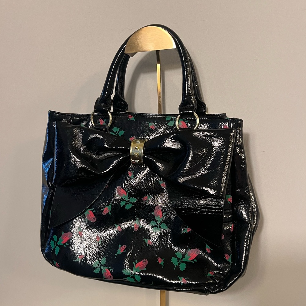 Betsey Johnson Black Floral Bow Handbag